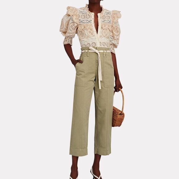 A.L.C. Women's Khaki Tan Augusta Belted Paperbag Cargo Pants Size 12 EUC - Picture 2 of 8